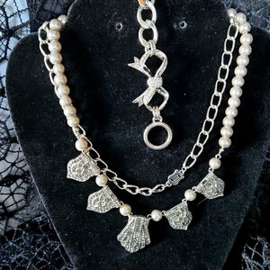 Juicy Couture Y2K Necklace and Bracelet Set Silver, Pearls, Faux Diamonds, EUC